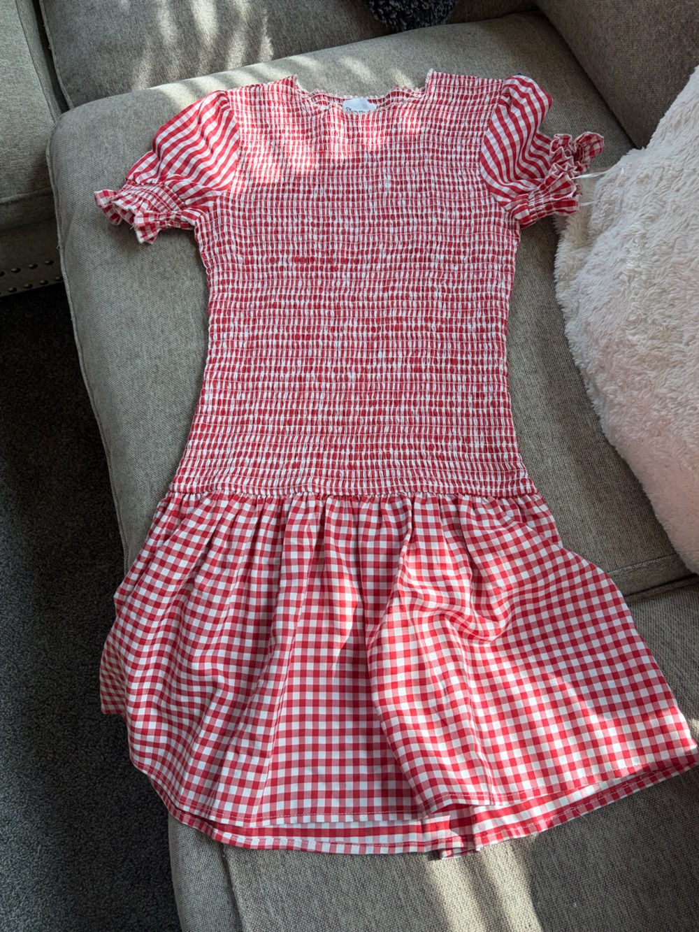 Red Gingham Smocked Mini Dress - Women